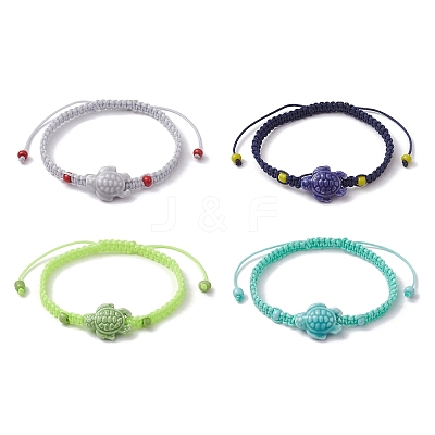 4Pcs 4 Color Porcelain Tortoise Braided Bead Bracelets Set BJEW-JB10058-1