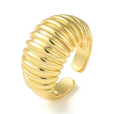 Rack Plating Brass Open Cuff Rings Ribbed Finger Ring RJEW-M162-23G-1