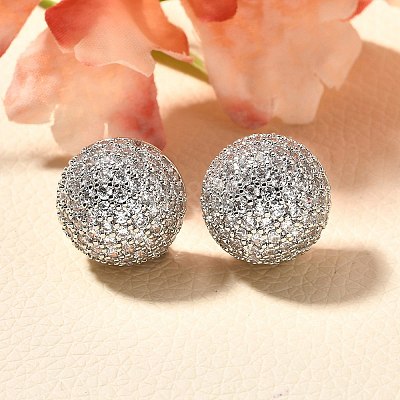 Half Round Brass Micro Pave Clear Cubic Zirconia Stud Earrings EJEW-C126-05P-1