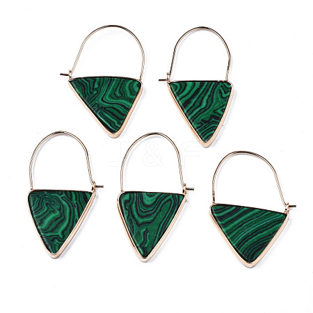 Synthetic Malachite Triangle Dangle Hoop Earrings G-S359-363E-1
