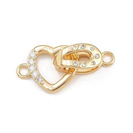 Brass Micro Pave Clear Cubic Zirconia Interlocking Clasps KK-C075-37G-1