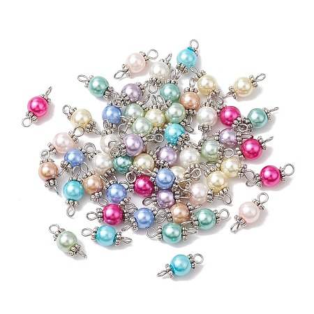 Baking Painted Pearlized Glass Pearl Round Connector Charms PALLOY-JF03298-1