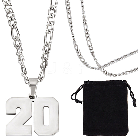1Pc 304 Stainless Steel Figaro Chain Number Pendant Necklaces NJEW-BBC0001-28A-P-1