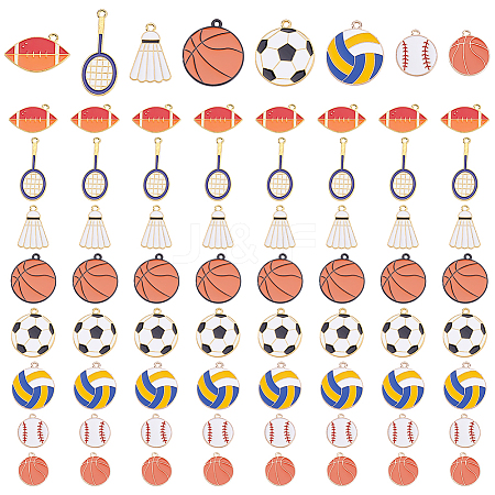 64Pcs 8 Styles Sports Goods Theme Alloy Enamel Pendants ENAM-ME0001-19-1