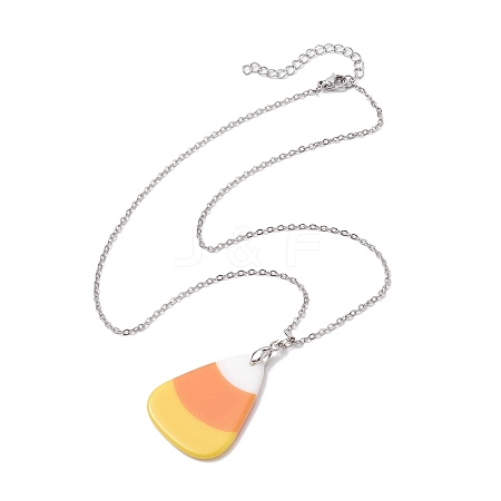 Halloween Acrylic Candy Corn Pendant Necklaces NJEW-JN04888-1