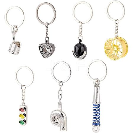 Olycraft 7Pcs 7 Style Alloy Keychains KEYC-OC0001-24-1