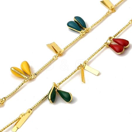 Brass Enamel Teardrop with Rectangle Link Chains CHS-H112-23G-02-1