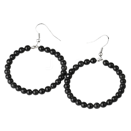 Fashionable Natural Black Onyx Hoop Earrings for Women KJ9273-14-1