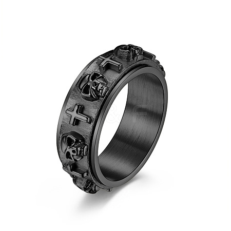 Titanium Steel Skull & Cross Rotatable Finger Ring SKUL-PW0002-015E-B-1