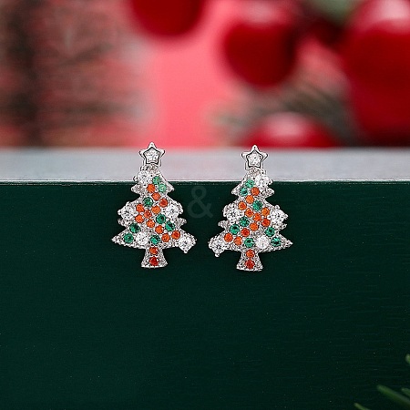 925 Sterling Silver Cubic Zirconia Stud Earrings EJEW-F394-01B-P-1