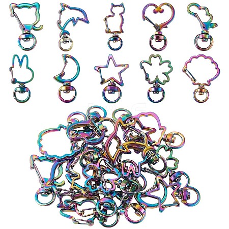 20Pcs 10 Styles Rainbow Color Vacuum Plated Alloy Keychain Clasps JX114A-1