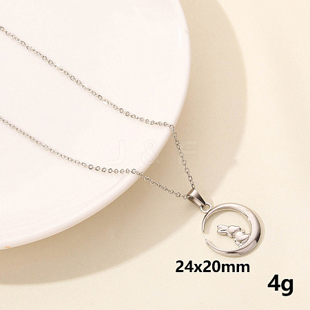 Stainless Steel Crescent Moon with Rabbit Pendant Punk Hip-hop Necklaces Jewelry Accessories PU7572-5-1