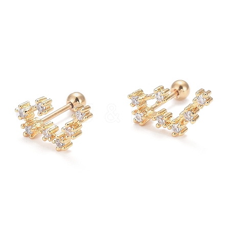Brass Micro Pave Clear Cubic Zirconia Stud Earrings EJEW-F258-01E-G-1