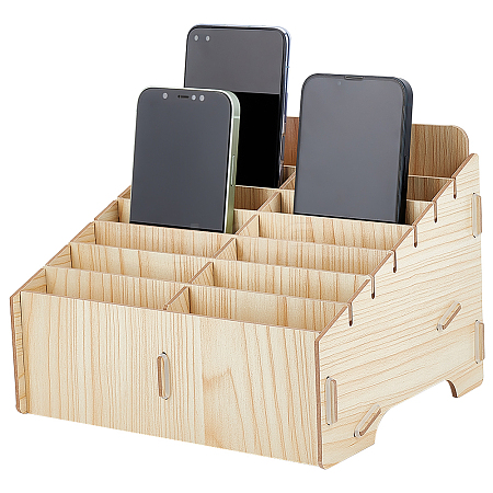 14-Grid Detachable Wooden Cell Phone Storage Box AJEW-WH0348-154B-1