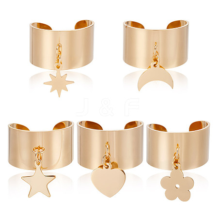 5Pcs 5 Styles Stainless Steel Adjustable Cuff Rings RJEW-AR0001-05-1
