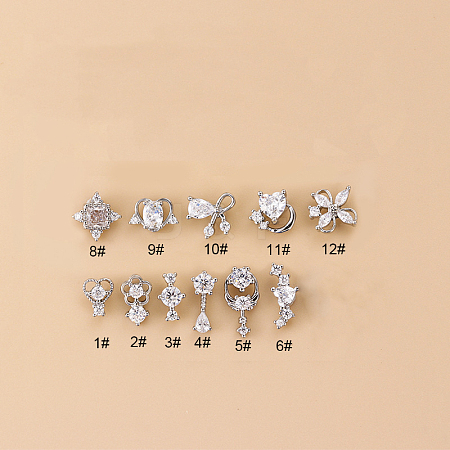 316L Surgical Stainless Steel Micro Pave Clear Cubic Zirconia L-Shaped Nose Rings WGD2F1E-09-1