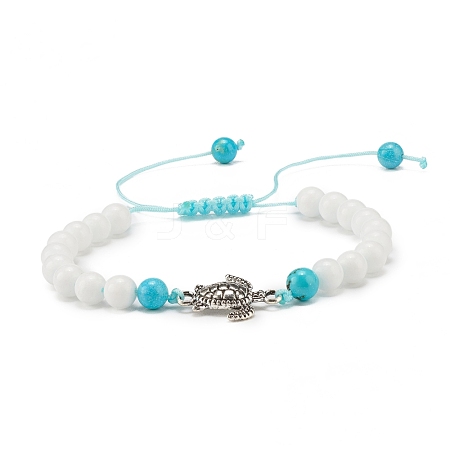 Natural Malaysia Jade & Howlite Braided Bead Bracelets Set with Alloy Tortoise BJEW-JB08065-01-1