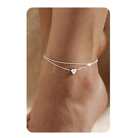 201 Stainless Steel Heart with Initial Charm Double Layer Anklets for Women FS-WG0EC0A-19-1