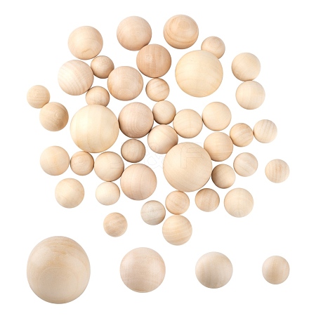 100Pcs 4 Style Natural Wooden Round Ball WOOD-LS0001-39-1