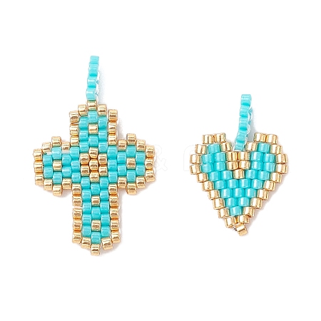 2Pcs 2 Styles Glass Seed Beaded Pendants PALLOY-MZ00883-01-1