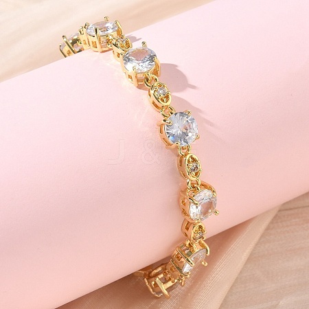 Clear Cubic Zirconia Flat Round & Oval Link Chains Bracelet BJEW-G773-07G-1