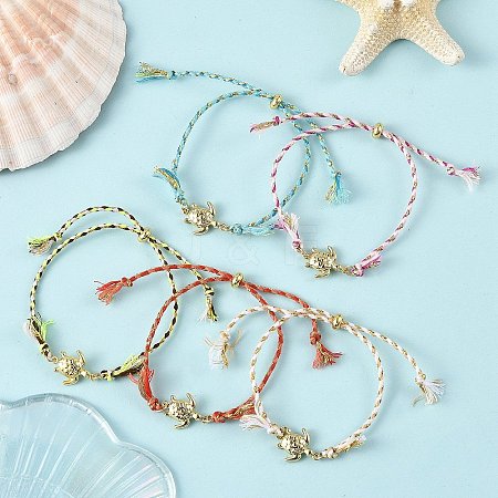 Ocean 304 Stainless Steel Link Adjustable Braided Polycotton Metallic Cord Slider Bracelets BJEW-JB14245-01-1