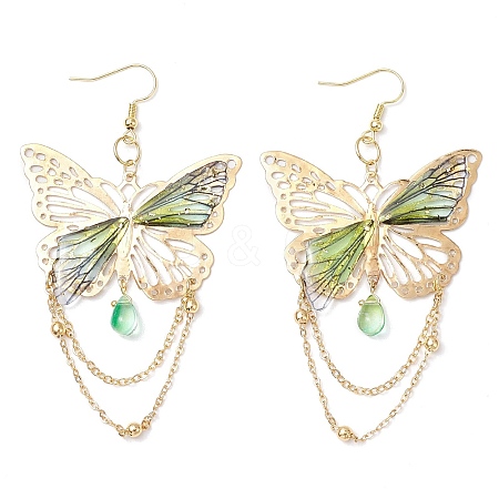 Glass & Iron & Resin Dangle Earrings EJEW-TA00590-02-1