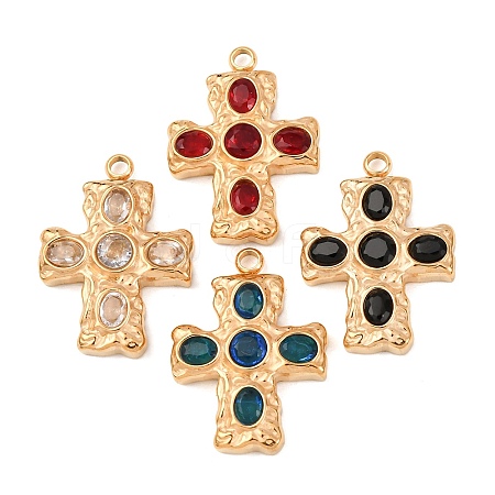 304 Stainless Steel Micro Pave Cubic Zirconia Pendants STAS-P421-02G-1