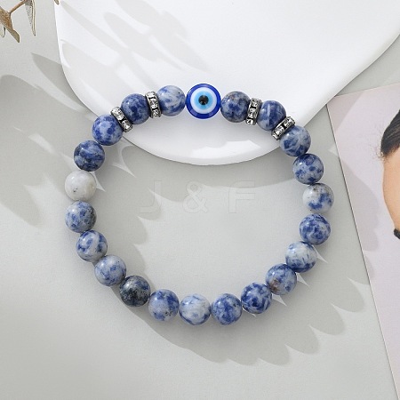 Natural Blue Spot Jasper Beads Stretch Bracelets for Women Men JL6065-3-1