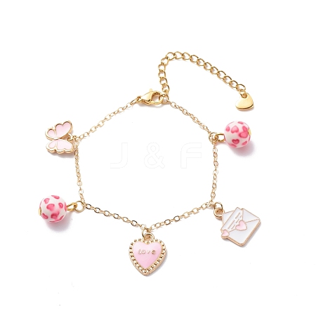 Word Love Heart Butterfly Alloy Enamel Charms Bracelet with Resin Beads BJEW-JB08677-1