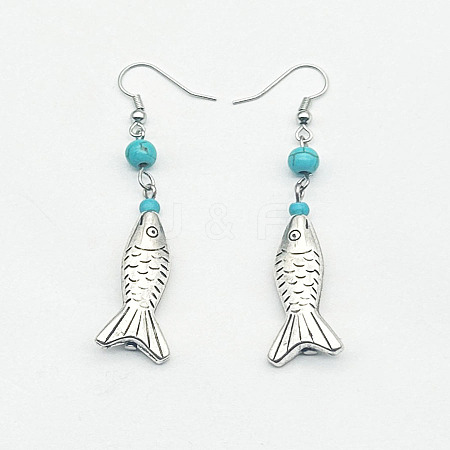 Bohemian Zinc Alloy Synthetic Turquoise Dangle Earrings LQ8241-9-1