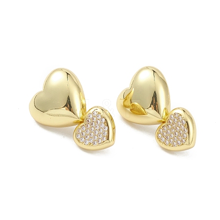 Heart Rack Plating Brass Cubic Zirconia Stud Earrings for Women EJEW-K245-14G-1
