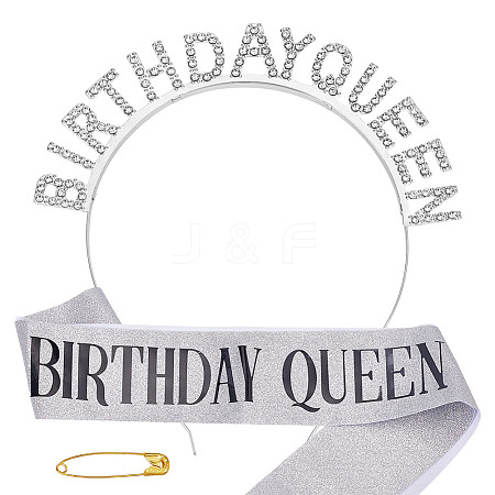1Pc Birthday Queen Party Theme Alloy Rhinestone Hair Bands for Women AJEW-HY0002-47-1