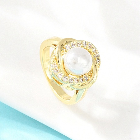 Brass Micro Pave Cubic Zirconia Finger Rings for Women RJEW-D340-02G-09-1