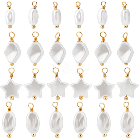 48Pcs 4 Styles ABS Plastic Imitation Pearl Pendants KK-BBC0013-91-1