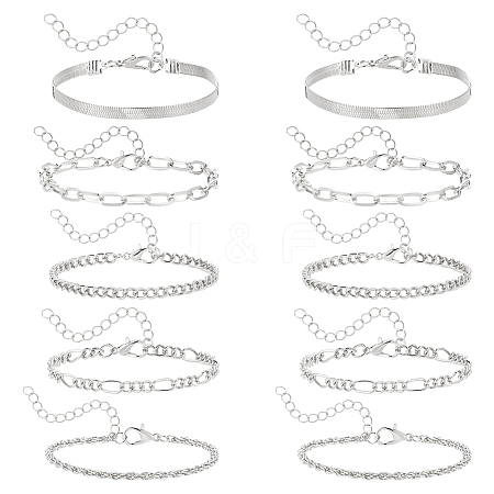 10Pcs Bohemian Style Alloy Chain Bracelets Kit for Women BJEW-UN0001-68P-1