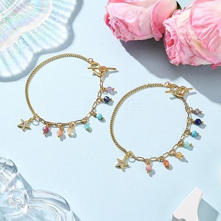 Brass Cubic Zirconia Charm Chain Bracelets BJEW-JB12364-01-1