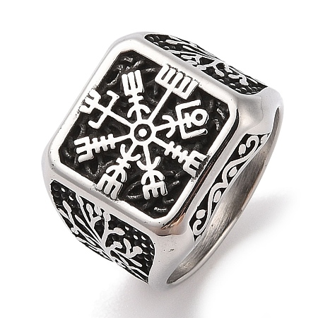 Viking 304 Stainless Steel Vegvisir Wide Finger Rings for Mens RJEW-U005-21A-04-1