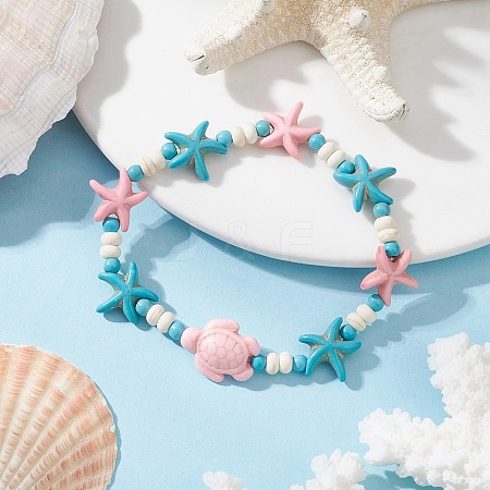 Synthetic Turquoise Beads Stretch Bracelets BJEW-JB12019-01-1