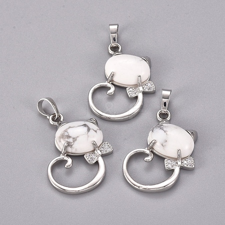 Natural Howlite Kitten Pendants G-L512-R22-1