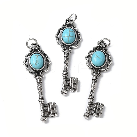 Key Brass Synthetic Turquoise Big Pendants KK-D361-01AS-31-1