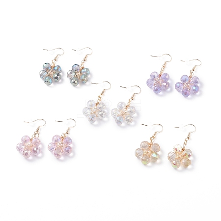 Glass Beaded Flower Dangle Earrings EJEW-JE04859-1