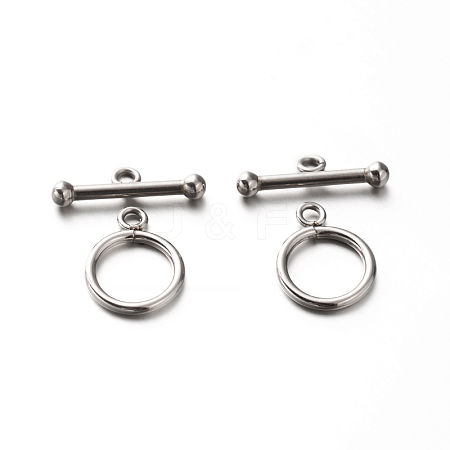 Tarnish Resistant 201 Stainless Steel Ring Toggle Clasps STAS-E088-24-1