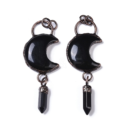 Natural Obsidian Crescent Moon Big Pendants G-B073-04R-05-1