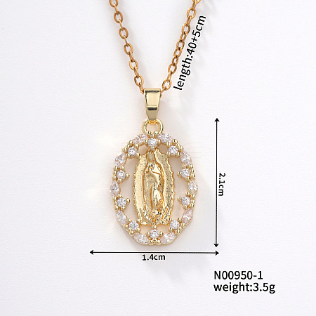 Retro Colorful Fashion Necklace with Shiny Rhinestones and Virgin Mary Pendant LW6178-1-1