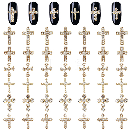 GOMAKERER 48Pcs 6 Styles Alloy Rhinestone Cross Cabochons DIY-GO0002-01-1