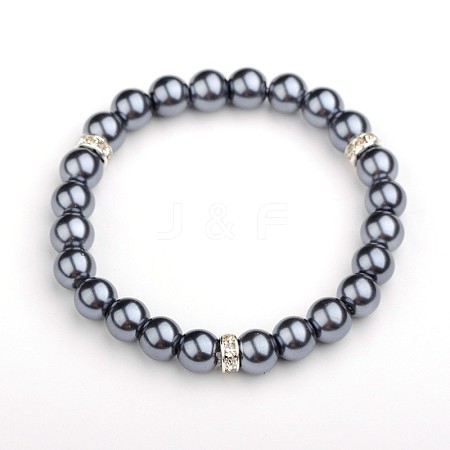 Glass Pearl Round Beads Stretch Bracelets BJEW-JB01544-03-1