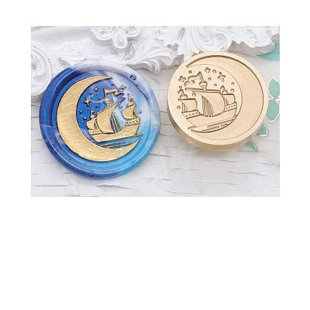 Round Golden Tone Wax Seal Brass Stamp Head PW-WG51463-07-1