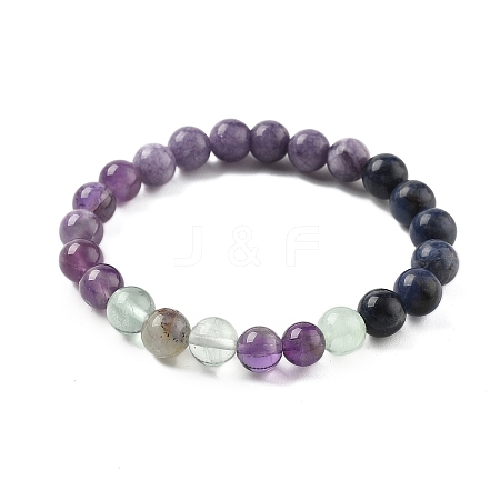 Bohemian Style Natural & Synthetic Mixed Gemstone Round Beaded Stretch Bracelets for Men NU8854-6-1