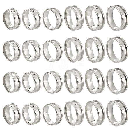 24Pcs 6 Styles 201 Stainless Steel Grooved Finger Ring Settings STAS-ME0003-12P-1